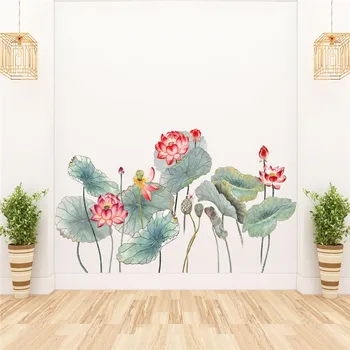 1 шт. Наклейка на стену в виде листьев Лотоса в китайском стиле для гостиной, спальни, домашней декоративной комнаты, 60*90 см