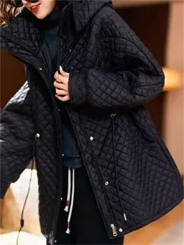 Модная повседневная тонкая одежда с хлопковой подкладкой, женская осенне-зимняя куртка 2023 года с капюшоном, тонкий топ средней длины с длинными рукавами на талии