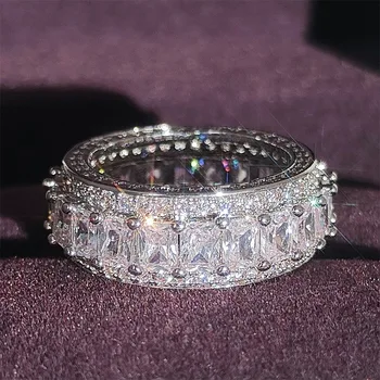 Обледеневшие кольца обручальное кольцо для мужчин кольца для женщин AAA кубический циркон роскошный дизайн изумрудная огранка драгоценные камни искрящиеся r6201