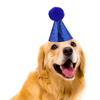 Маленькая праздничная шляпка для домашних животных, украшенная сверкающими блестками, праздничная шляпка для домашних животных с плюшевым шариком, регулируемая эластичная лента для косплея на Дни рождения