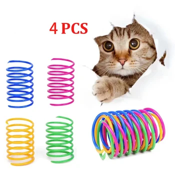 4 разноцветных пластиковых пружинных игрушки для кошек Товары для кошек Товары для домашних животных