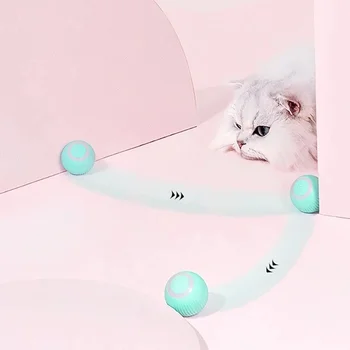 2023New Автоматические умные игрушки для кошек, мяч, Интерактивные USB-перезаряжаемые, самовращающиеся, красочные светодиодные колокольчики из перьев, игрушки для кошек, котенок