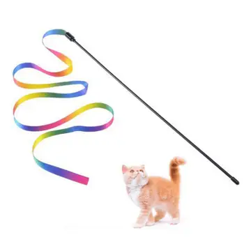 Привлекательная игрушка для кошек, двусторонняя радужная лента, игрушка-палочка для кошек для развлечения, избавляющая от скуки, устойчивая к царапинам для кошек