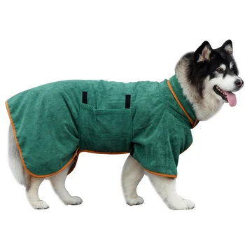 Полотенце для домашних животных впитывает воду и быстро сохнет Большой однотонный халат для собак, зеленый халат для домашних животных на талии