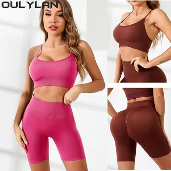 Велосипедные шорты Oulylan, женский спортивный костюм, комплект для йоги, плотная эластичная короткая накладка на грудь, съемный бюстгальтер, женская одежда