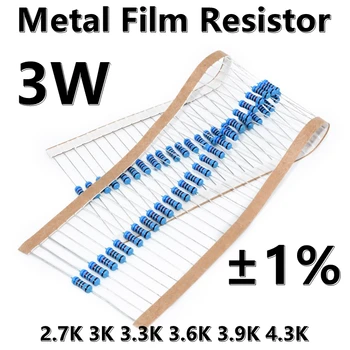 (10шт) 3 Вт Металлический пленочный резистор 1% пятицветный кольцевой прецизионный резистор 2.7K 3K 3.3K 3.6K 3.9K 4.3K